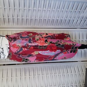 Anthropologie Floral Wrap Skirt with Red and Pink Accents